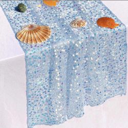 FuSenYuan Blue Sequin Table Runner, 10Ft 2Packs, Iridescent Table Runner 120" X 17" For Wedding Baby Shower Birthday Decorations