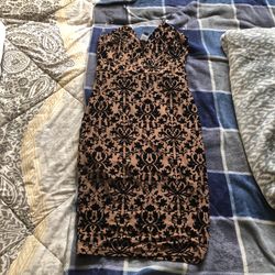 Brown Embroidery Pencil Dress