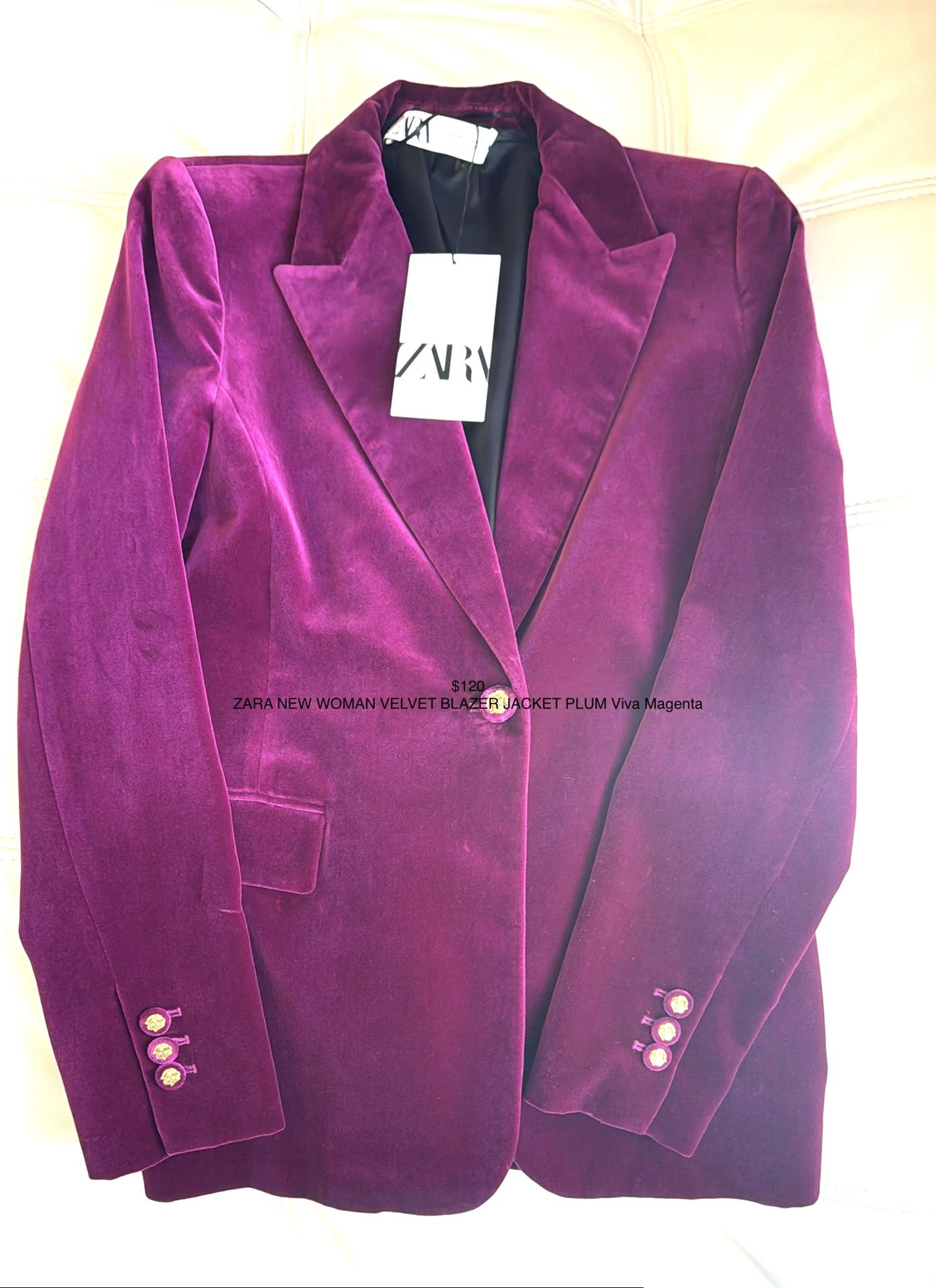 ZARA NEW WOMAN VELVET BLAZER JACKET PLUM Viva Magenta