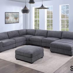 Corduroy Sectional Sofa With Ottoman 