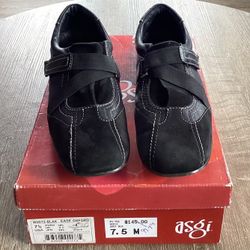 Asgi Ease Oxford Ladies Leather Black Bounce Heel Trainers 7 1/2