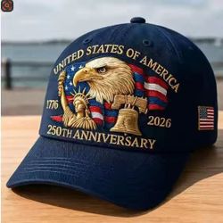 New, Eagle - United States 250th Anniversary Cap,250 Year American Anniversary Hat, 1776‑2026 Commemorative Navy Patriotic Hat