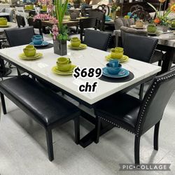 6 Piece faux marble top dining table set  // Thanksgiving Sale !