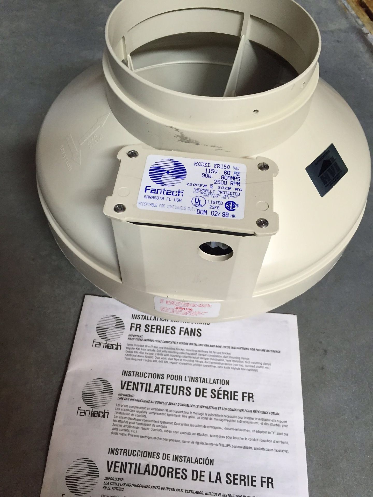 Fantech FR150 In-line 6” Fan......260 CFM