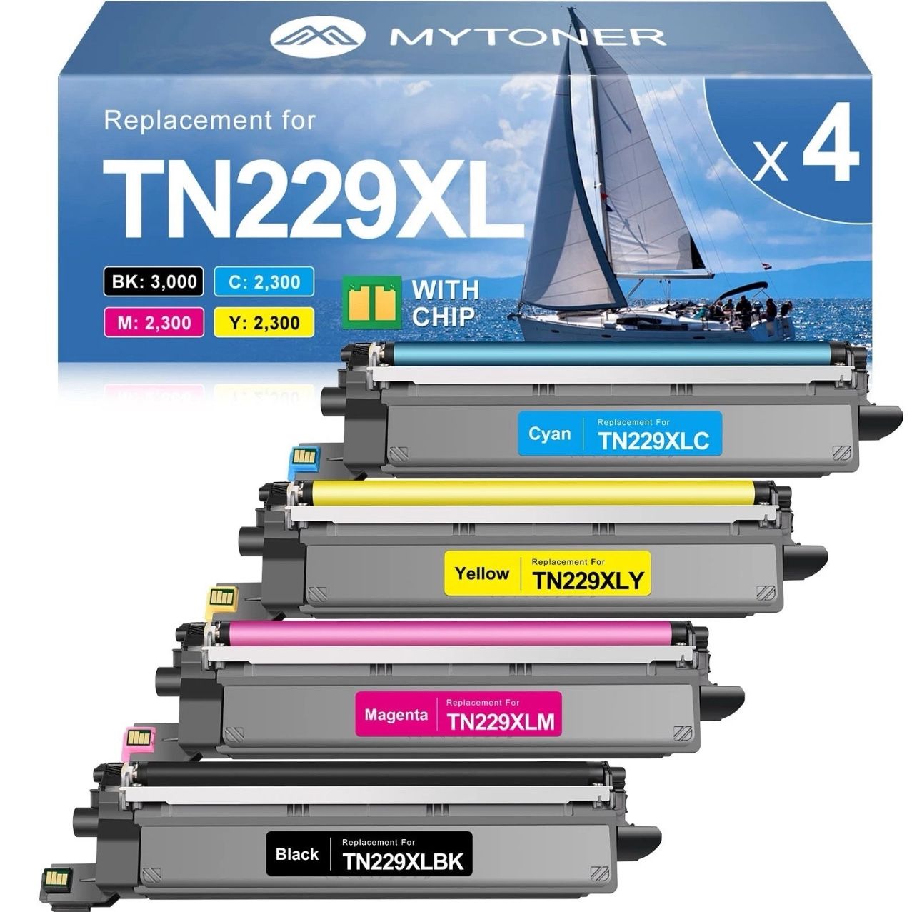 MYTONER TN229XL Toner 4PK For Brother MFC-L3780CDW HL-L3280CDW L3300CDW