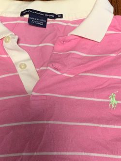 Women’s Ralph Lauren white striped pink polo Sz M