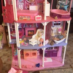Barbie house With Furniture & Few Dolls