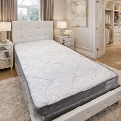 Bed frame white twin size and twin regular mattress