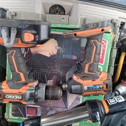 Ridgid BL Drill and Impact PLUS One Battery And Two Battery Charger