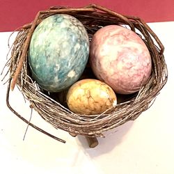 Mid Century Alabaster Eggs in Nest. 