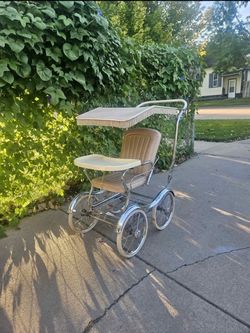 Vintage Chrome Baby Carriage Stroller with Canopy