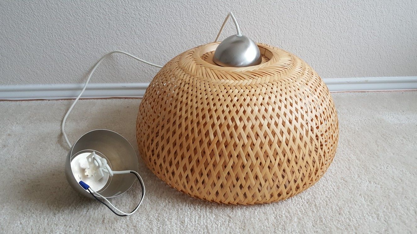 Ikea Boja bamboo rattan pendant ceiling light. Vintage Style Boho Chic Tiki Modern Lamp Fixture