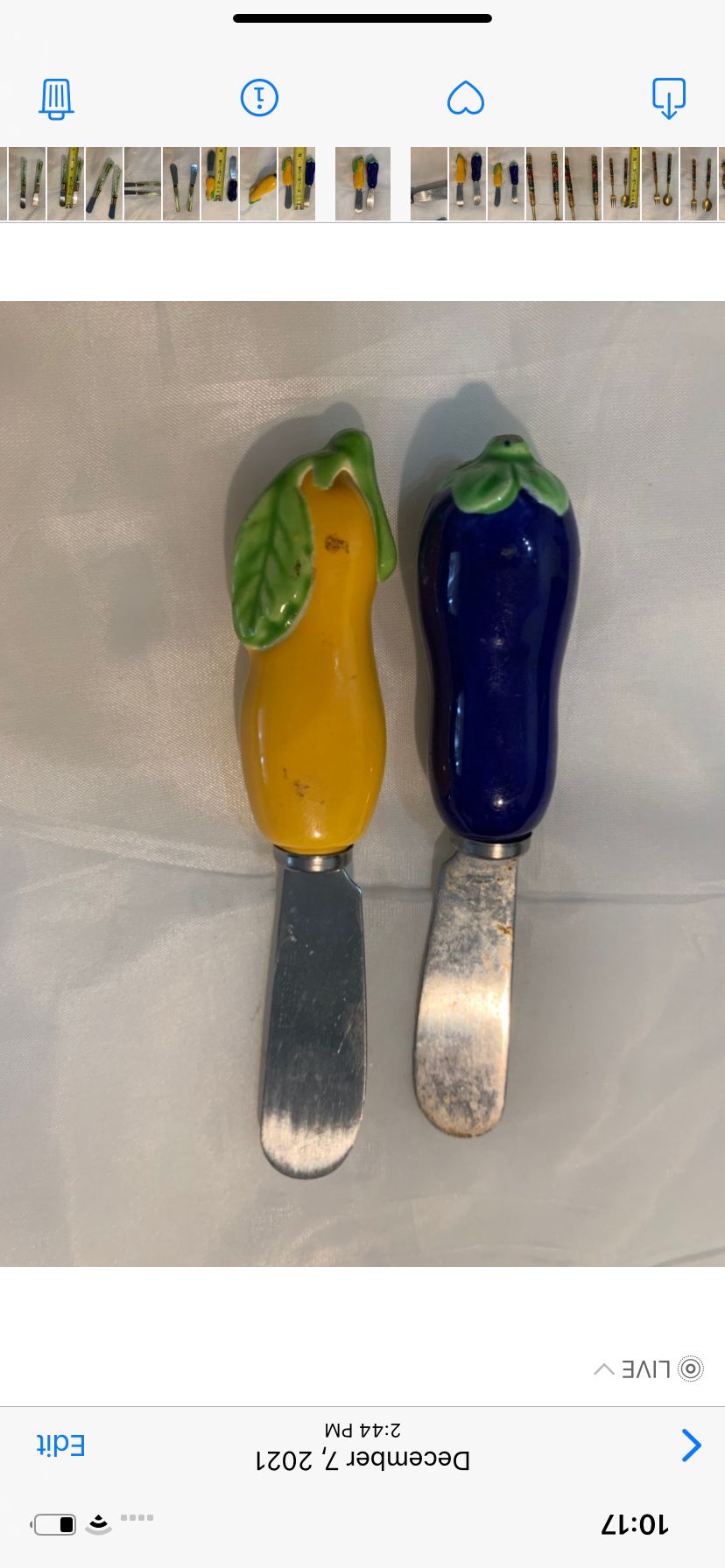 Stainless 2-Ceramic Eggplant Handle Spreader/Small Knives Yellow/ Purple 5” Inch