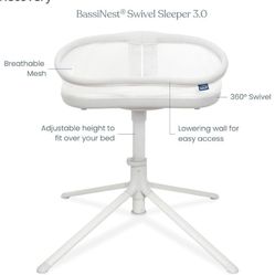 HALO BassiNest Swivel Sleeper 3.0 – Over-Bed Baby Bassinet with 360 Rotation, Adjustable Height, Breathable Mesh, Safe Close Sleeping, Lowering Wall f