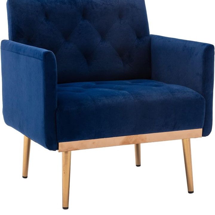 Olela Velvet Accent Chair with Arms for Living Room, Modern Tufted Single Sofa Armchair with Gold Metal Legs Upholstered Reading Club Chair