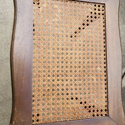 Side Table/ Solid Wood & Rattan/ Vintage