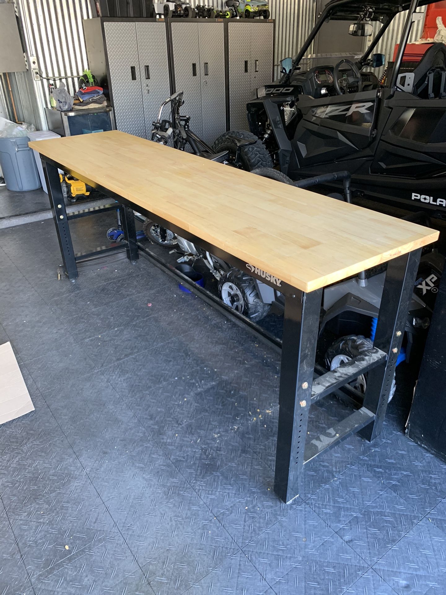 Husky 8ft Metal Workbench W/ Solid Wood Top