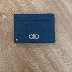 Ferragamo Gancini Embossed Blue Card Holder