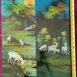 Mother Of Pearl Deer In-lay Embossed Wall Decor. Very Nice. 2 Pieces.  L=19in X W-15in. 