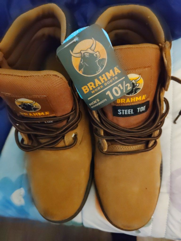 Steal Toe 'Hiking Boots 'Tan Size 10 And Half 