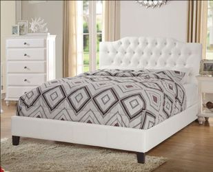 Brand New White Tufted Leather Queen Size Bed Frame