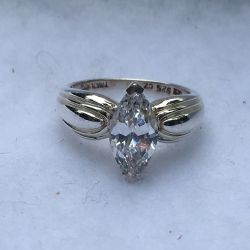 Sterling Silver Ring With Marquise Cut Cubic Zirconia , Accented Band, Sz 6 1/4
