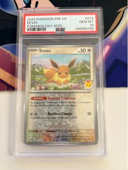 2025 POKEMON PRE EN-PRISMATIC EVOLUTIONS POKEMON DAY 2025 #074 EEVEE PSA 10
