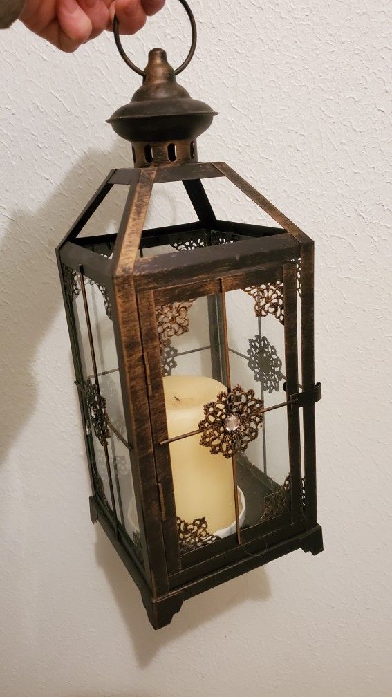 13.5" Metal / Glass Lantern Garden Decor