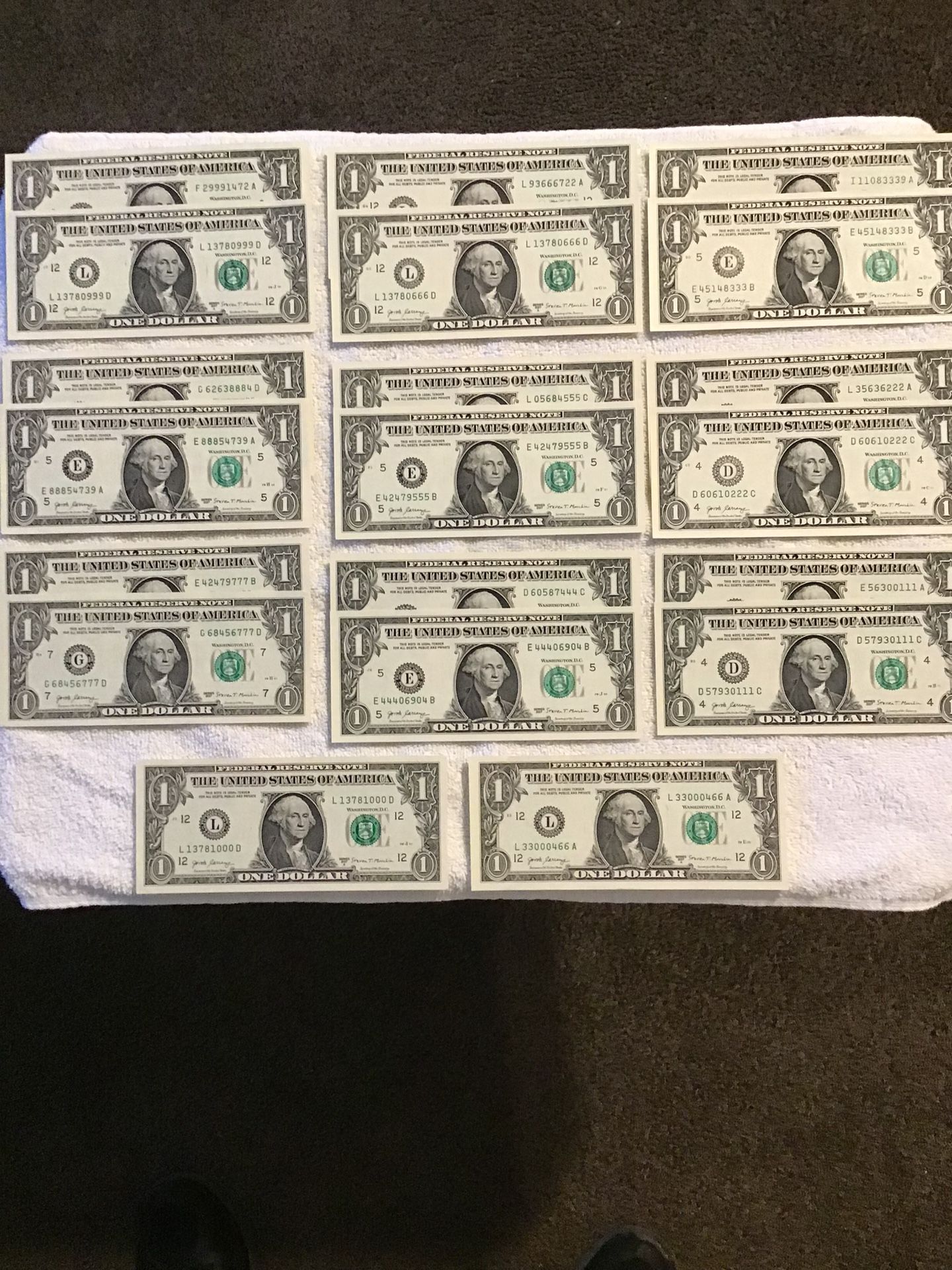 2017 Fancy One Dollar Bills 0 Through 9
