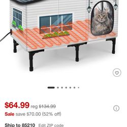 outdoor, elevated, and potentially heated cat shelter or house. 