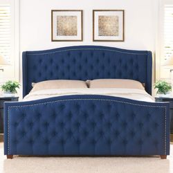 King Upholstered Bed – Dark Sapphire Blue