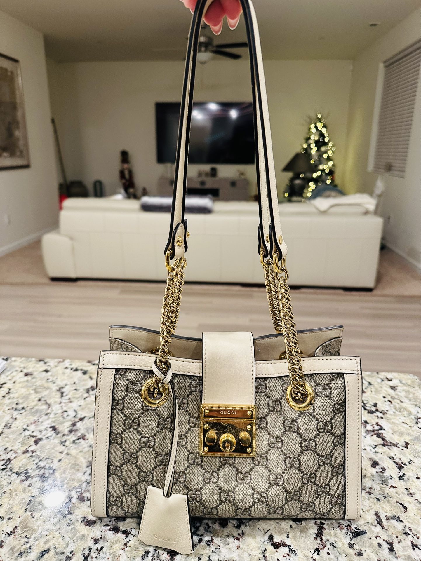 Authentic GG Gucci Supreme Canvas Padlock Small Tote Handbag