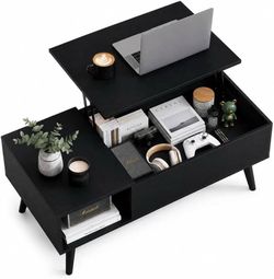 Lift Top Coffee Table with Hidden Storage, Black Mid Century Modern Wooden Coffe