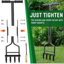 EEIEER Lawn Aerator - Manual Coring Tool with Cleaning Tool, 4 Slot Aeration for Compacted Soil & Garden Care
