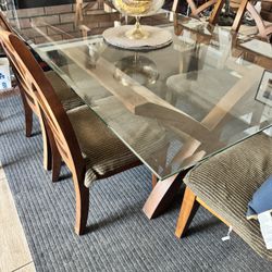 Glass Dining Table With Wooden Base