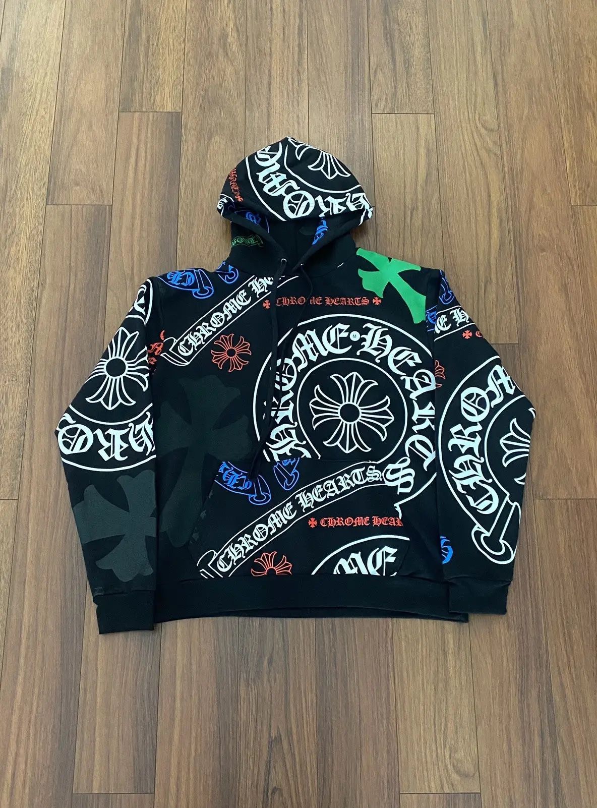 Chrome Hoodie Hearts Graffiti Colorful Logo Denim Horseshoe Tear Hooded Jacket S, M, L, XL Coat 