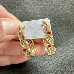 Multi-colored braided drop earrings in gold tone