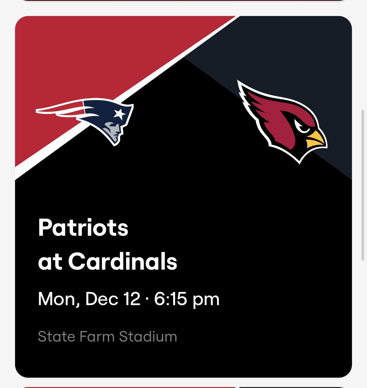 Patriots @ Cardinals Monday Night Football