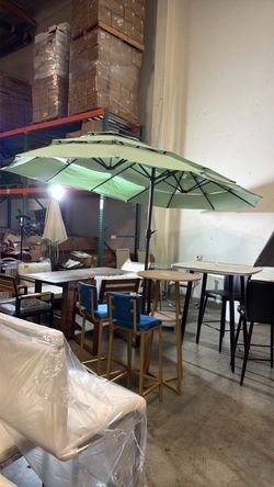 New 15ft 3-Tiers Rectangle-3 tier Outdoor Double-Sided umbrella with base  (mustard green)