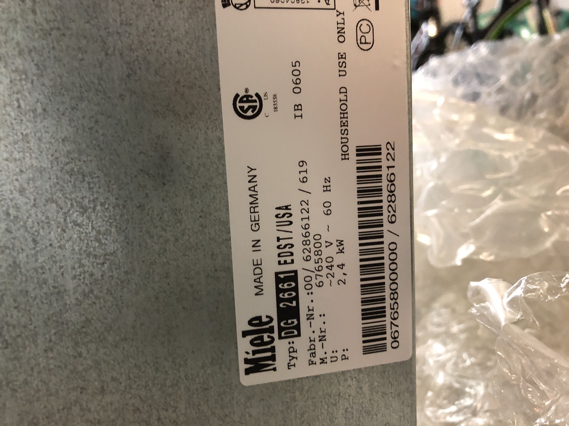 Miele steam Oven Model DG 2661