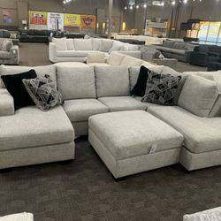 Grey Double Chaise U Shaped Sectional 