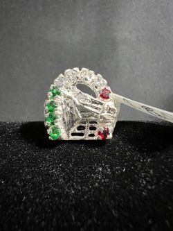 Red White and Green Horse Men's .925 Sterling Silver Ring