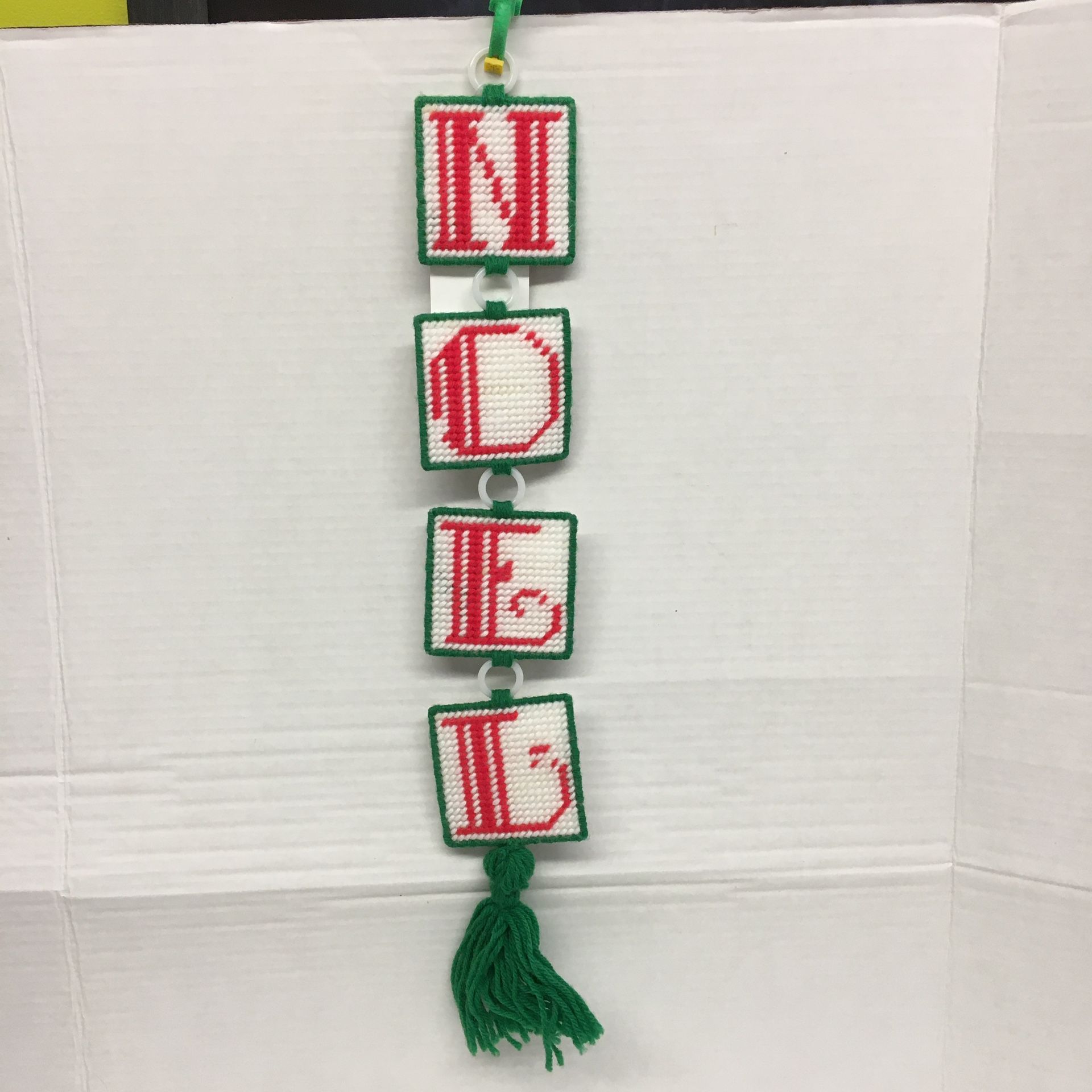 Noel Christmas Plastic Canvas Hanging Sign Handmade