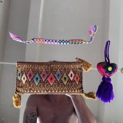 🌈 Handcrafted Mexican Textile Set – Pouch, Tassel Charm & Bracelet