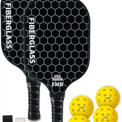 Set Of 2 Pickleball Paddles with 4 Balls - USAPA Approved Fiberglass Surface, Lightweight, Non-Slip Grip - Premium Paddle Set
