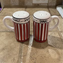Red Stripes Salt and Pepper Shakers/Vintage Table Kitchen 