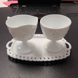  vintage milk glass set (cream ,sugar,  and tray)