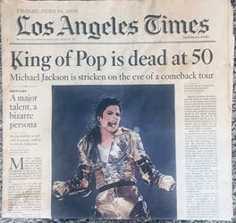 Los Angeles Times Newspaper Friday June 26,2009