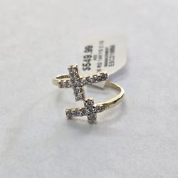 14kt Gold CZ Stone Double Cross Ring 