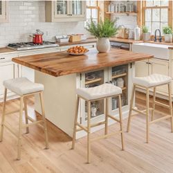 24”Counter Height Bar Stools Set of 3, Barstools with Thick PU Leather Saddle Seat & Sand (AB35)